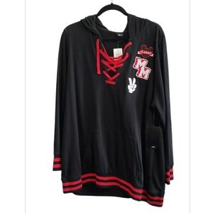 Torrid Disney Black Hoodie with Red Lace-Up and Patches Size 3X